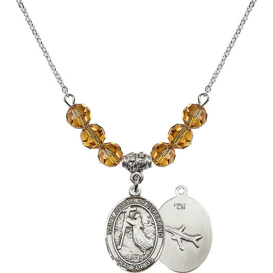 Sterling Silver Saint Joseph of Cupertino Birthstone Necklace with Topaz Beads - 8057