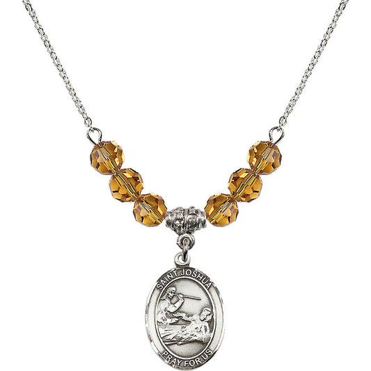 Sterling Silver Saint Joshua Birthstone Necklace with Topaz Beads - 8059