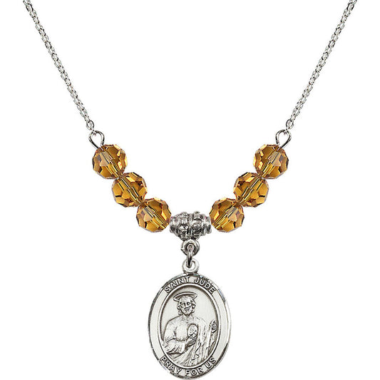 Sterling Silver Saint Jude Thaddeus Birthstone Necklace with Topaz Beads - 8060