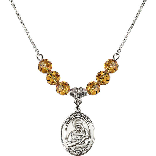 Sterling Silver Saint Lawrence Birthstone Necklace with Topaz Beads - 8063