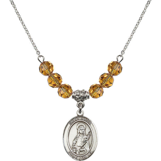 Sterling Silver Saint Lucia of Syracuse Birthstone Necklace with Topaz Beads - 8065