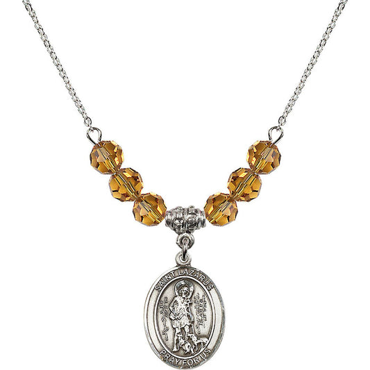 Sterling Silver Saint Lazarus Birthstone Necklace with Topaz Beads - 8066