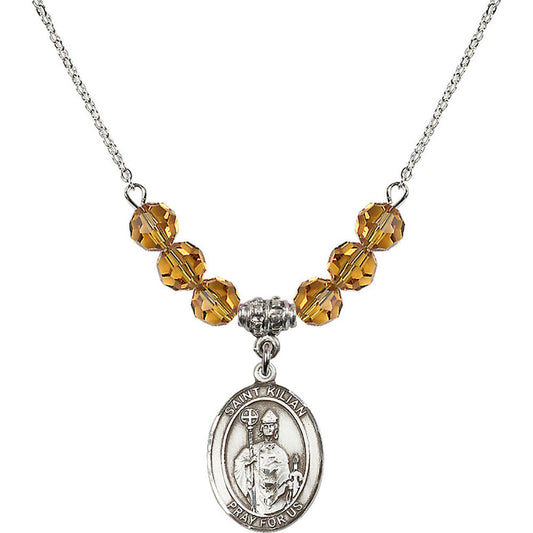 Sterling Silver Saint Kilian Birthstone Necklace with Topaz Beads - 8067