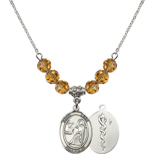 Sterling Silver Saint Luke the Apostle / Doctor Birthstone Necklace with Topaz Beads - 8068