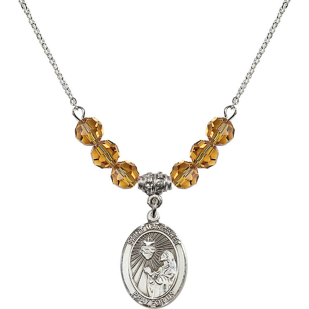 Sterling Silver Saint Margaret Mary Alacoque Birthstone Necklace with Topaz Beads - 8072