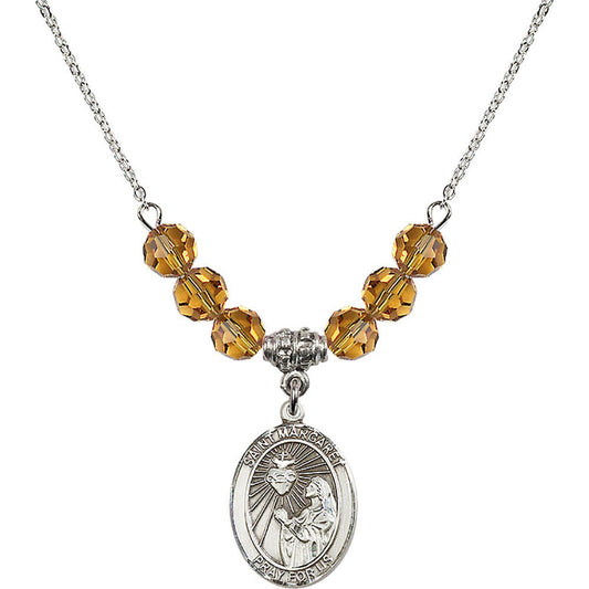 Sterling Silver Saint Margaret Mary Alacoque Birthstone Necklace with Topaz Beads - 8072
