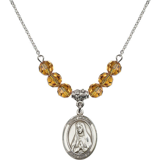 Sterling Silver Saint Martha Birthstone Necklace with Topaz Beads - 8075