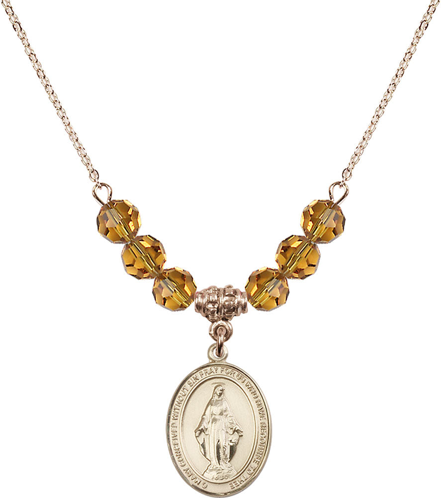 14kt Gold Filled Miraculous Birthstone Necklace with Topaz Beads - 8078