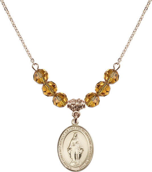 14kt Gold Filled Miraculous Birthstone Necklace with Topaz Beads - 8078