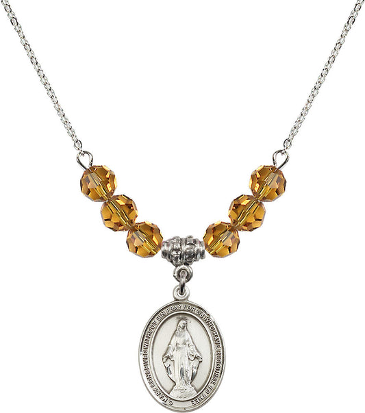Sterling Silver Miraculous Birthstone Necklace with Topaz Beads - 8078