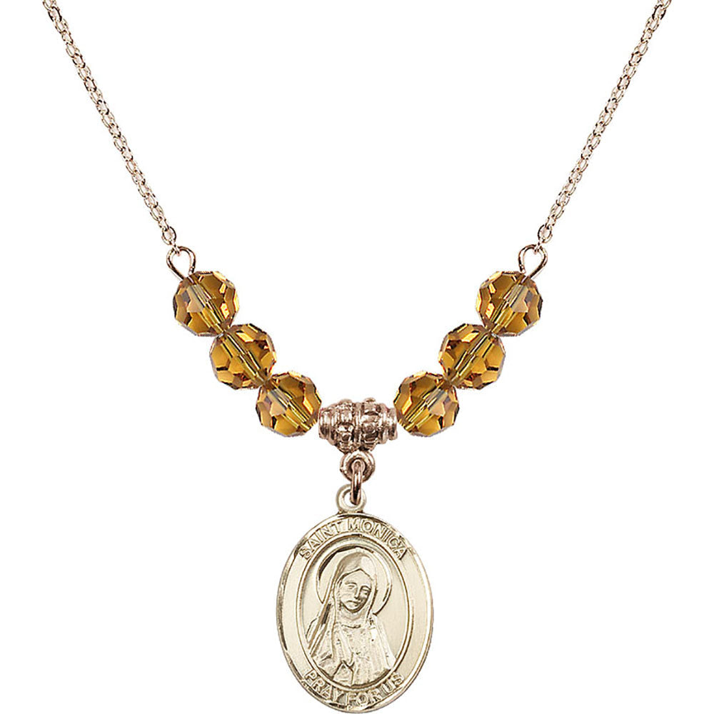 14kt Gold Filled Saint Monica Birthstone Necklace with Topaz Beads - 8079