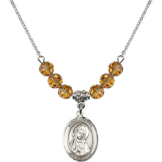 Sterling Silver Saint Monica Birthstone Necklace with Topaz Beads - 8079