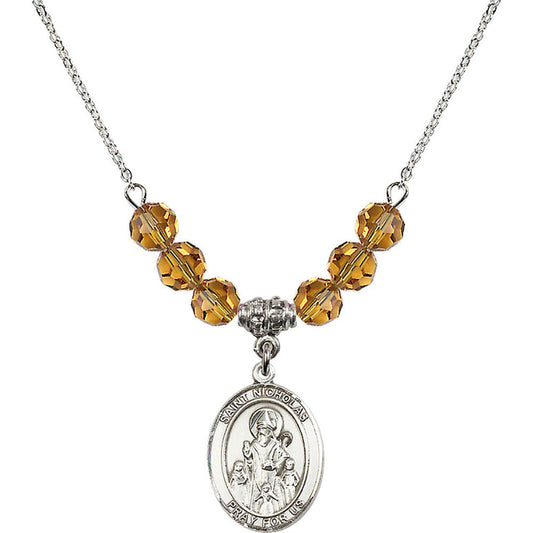 Sterling Silver Saint Nicholas Birthstone Necklace with Topaz Beads - 8080