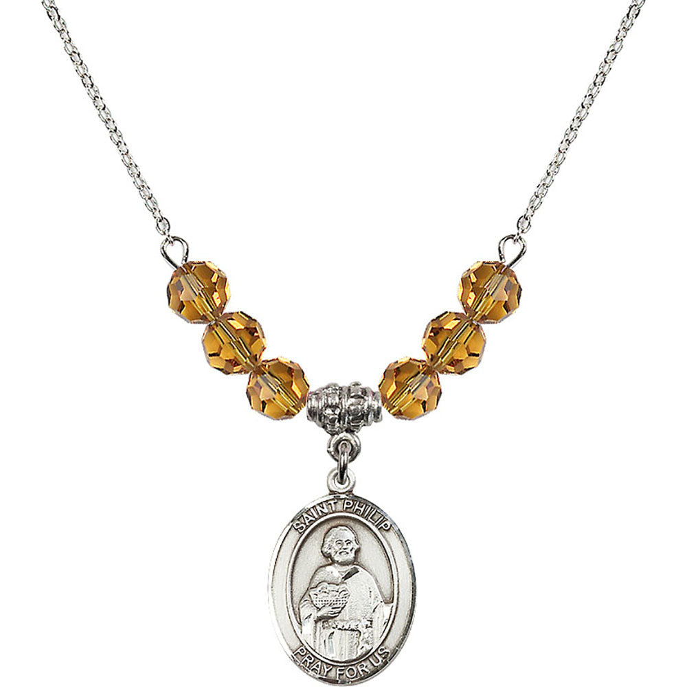 Sterling Silver Saint Philip the Apostle Birthstone Necklace with Topaz Beads - 8083