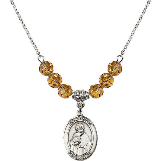 Sterling Silver Saint Philip the Apostle Birthstone Necklace with Topaz Beads - 8083