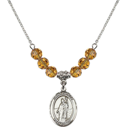 Sterling Silver Saint Patrick Birthstone Necklace with Topaz Beads - 8084