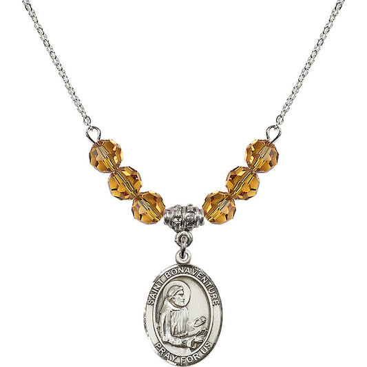 Sterling Silver Saint Bonaventure Birthstone Necklace with Topaz Beads - 8085