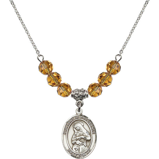 Sterling Silver Our Lady of Providence Birthstone Necklace with Topaz Beads - 8087
