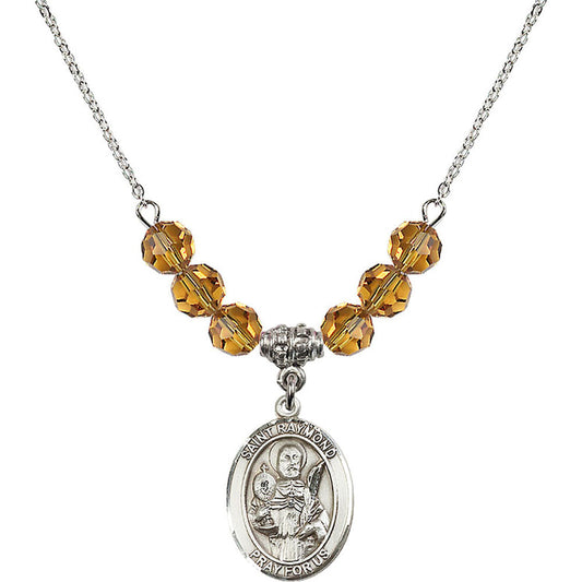 Sterling Silver Saint Raymond Nonnatus Birthstone Necklace with Topaz Beads - 8091