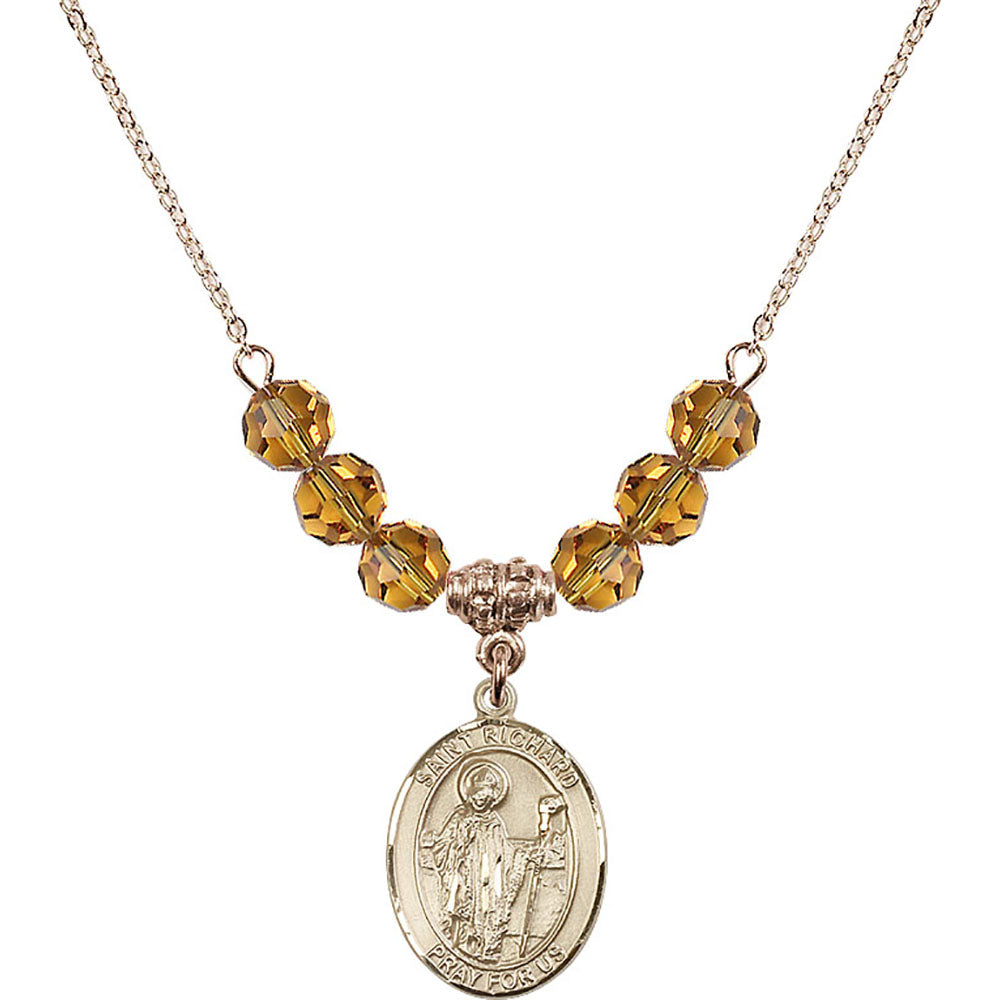 14kt Gold Filled Saint Richard Birthstone Necklace with Topaz Beads - 8093