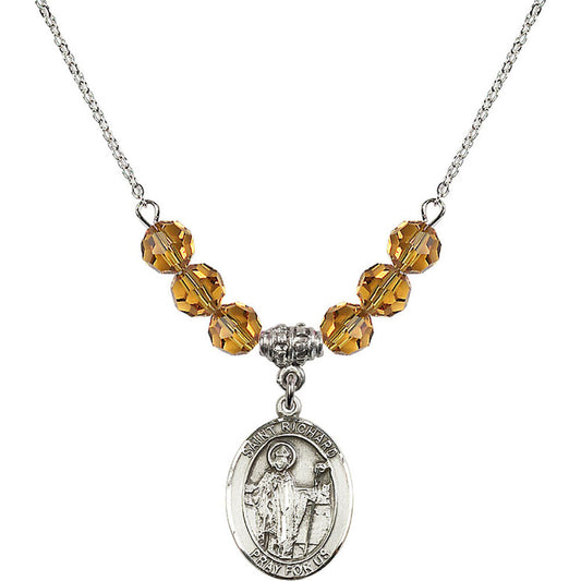 Sterling Silver Saint Richard Birthstone Necklace with Topaz Beads - 8093