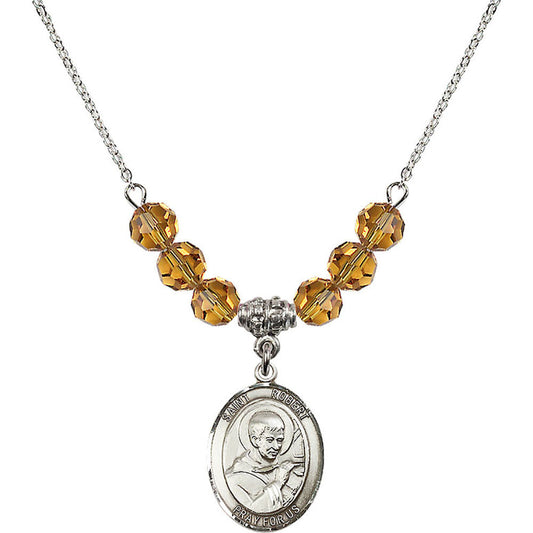 Sterling Silver Saint Robert Bellarmine Birthstone Necklace with Topaz Beads - 8096