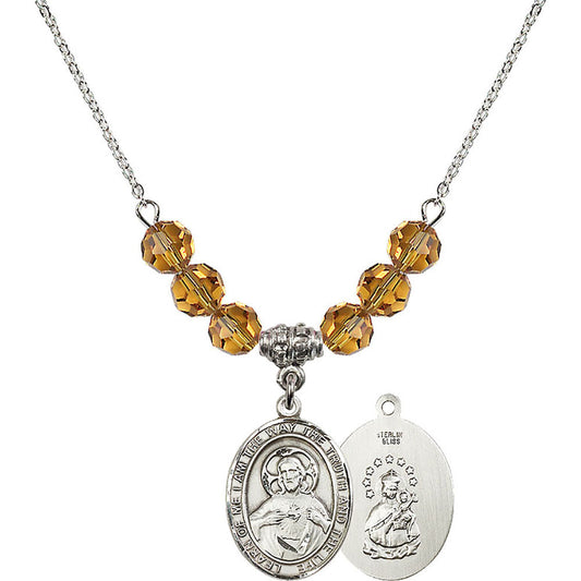 Sterling Silver Scapular Birthstone Necklace with Topaz Beads - 8098