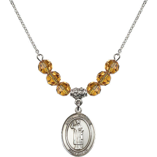 Sterling Silver Saint Stephen the Martyr Birthstone Necklace with Topaz Beads - 8104