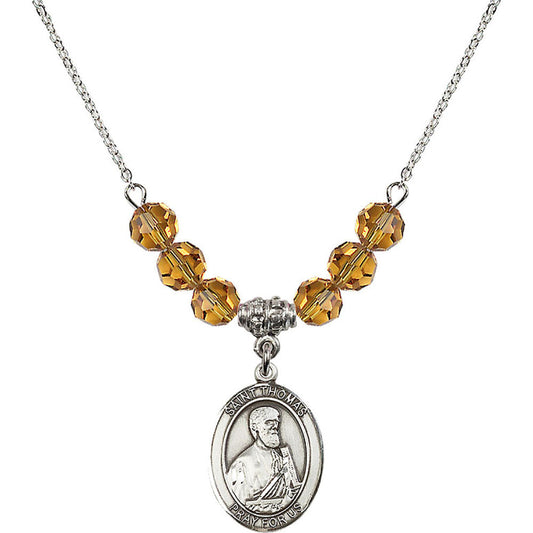 Sterling Silver Saint Thomas the Apostle Birthstone Necklace with Topaz Beads - 8107
