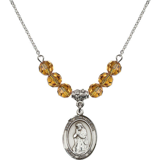 Sterling Silver Saint Juan Diego Birthstone Necklace with Topaz Beads - 8111