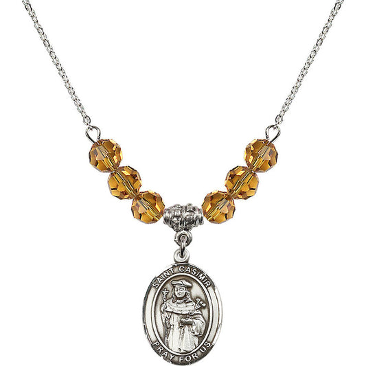 Sterling Silver Saint Casimir of Poland Birthstone Necklace with Topaz Beads - 8113