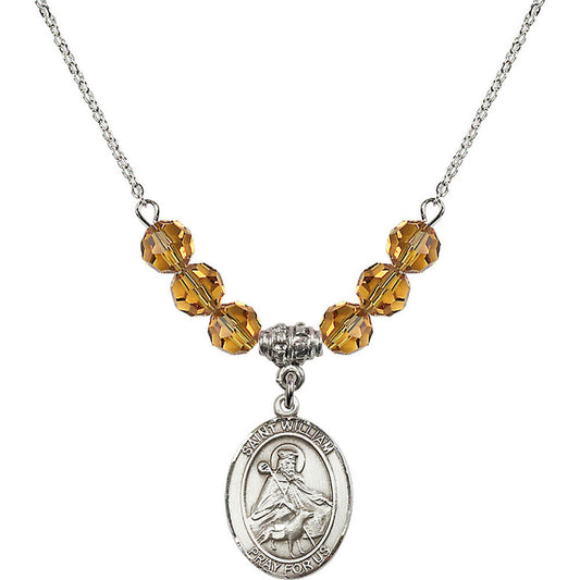 Sterling Silver Saint William of Rochester Birthstone Necklace with Topaz Beads - 8114