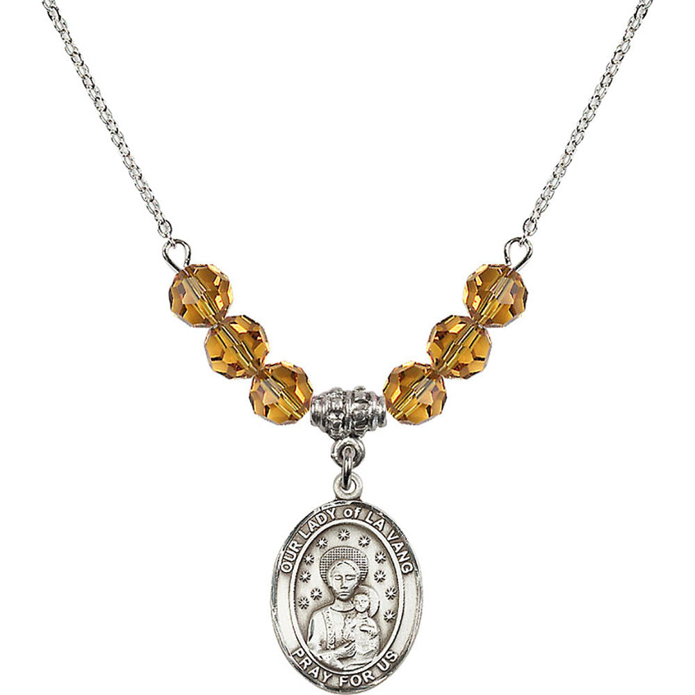 Sterling Silver Our Lady of la Vang Birthstone Necklace with Topaz Beads - 8115