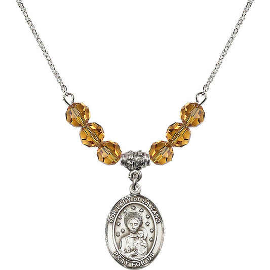 Sterling Silver Our Lady of la Vang Birthstone Necklace with Topaz Beads - 8115