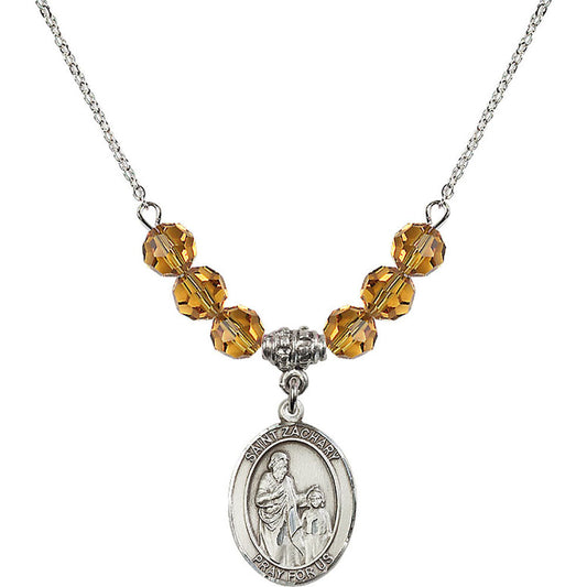 Sterling Silver Saint Zachary Birthstone Necklace with Topaz Beads - 8116