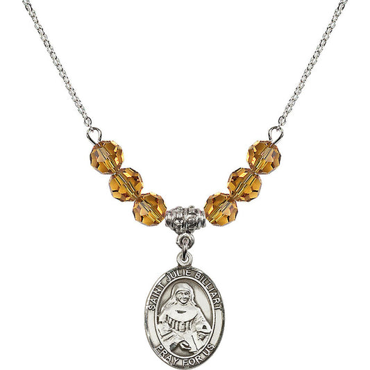 Sterling Silver Saint Julie Billiart Birthstone Necklace with Topaz Beads - 8117