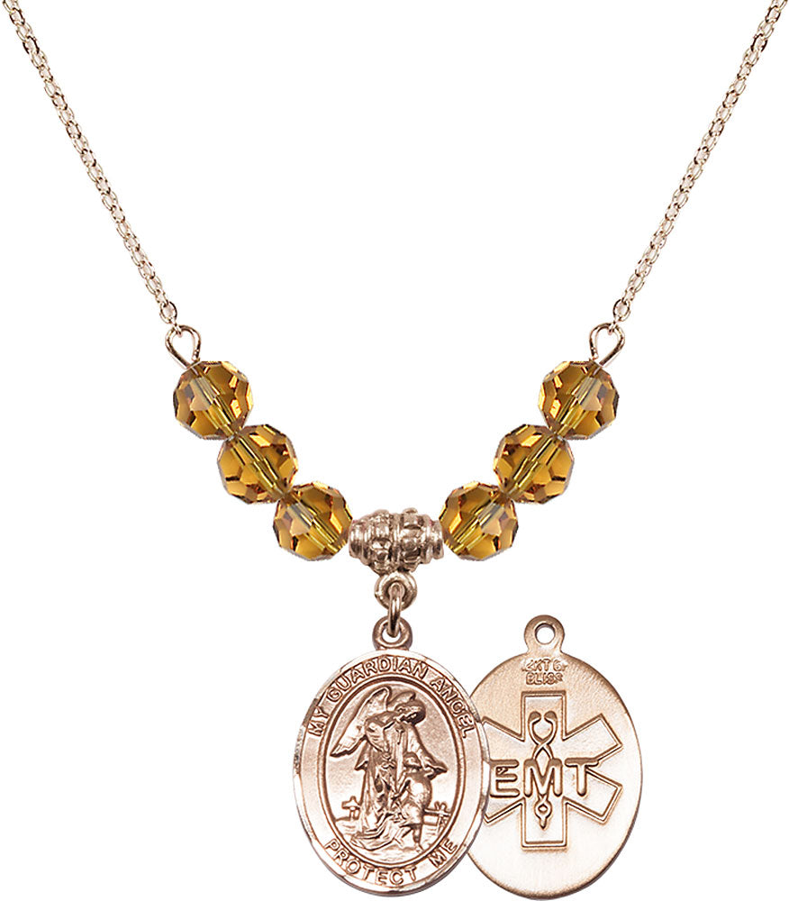 14kt Gold Filled Guardian Angel / EMT Birthstone Necklace with Topaz Beads - 8118