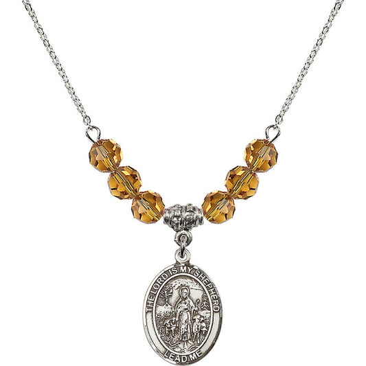 Sterling Silver Lord Is My Shepherd Birthstone Necklace with Topaz Beads - 8119