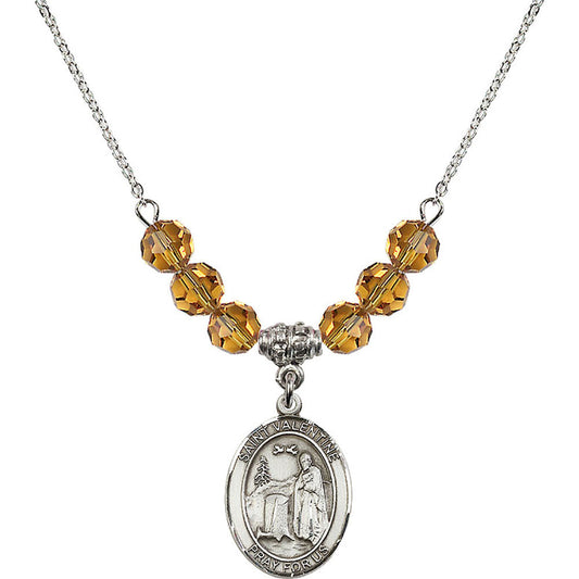 Sterling Silver Saint Valentine of Rome Birthstone Necklace with Topaz Beads - 8121
