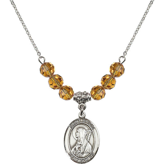 Sterling Silver Saint Brigid of Ireland Birthstone Necklace with Topaz Beads - 8123