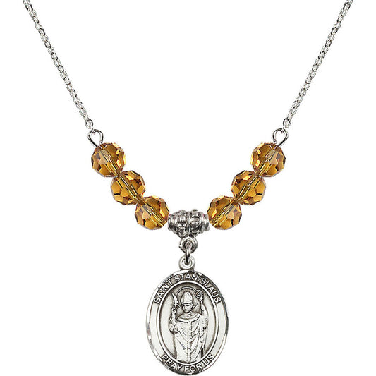 Sterling Silver Saint Stanislaus Birthstone Necklace with Topaz Beads - 8124