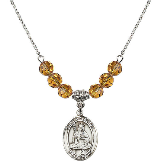 Sterling Silver Saint Walburga Birthstone Necklace with Topaz Beads - 8126
