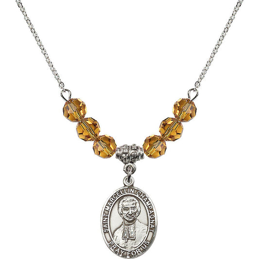 Sterling Silver Saint Marcellin Champagnat Birthstone Necklace with Topaz Beads - 8131
