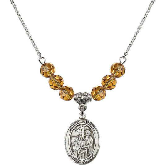 Sterling Silver Saint Jerome Birthstone Necklace with Topaz Beads - 8135