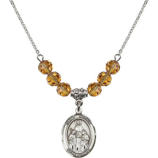 Sterling Silver Saint Sophia Birthstone Necklace with Topaz Beads - 8136