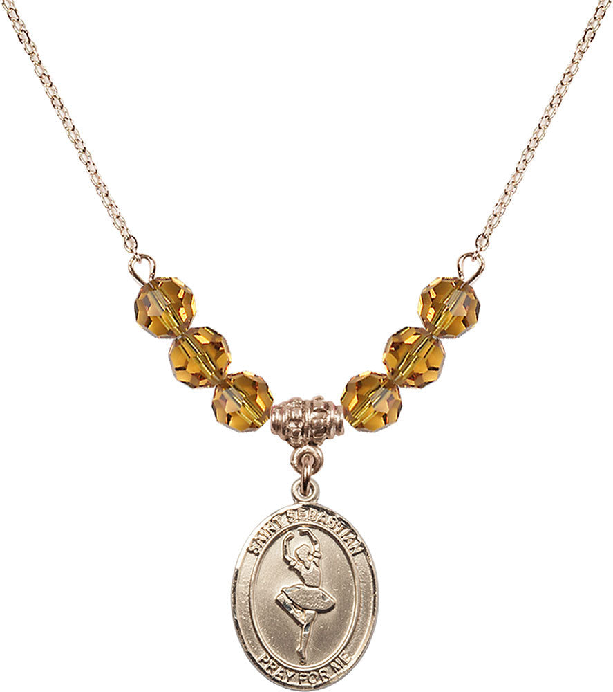 14kt Gold Filled Saint Sebastian/Dance Birthstone Necklace with Topaz Beads - 8173