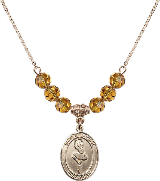 14kt Gold Filled Saint Sebastian/Dance Birthstone Necklace with Topaz Beads - 8173