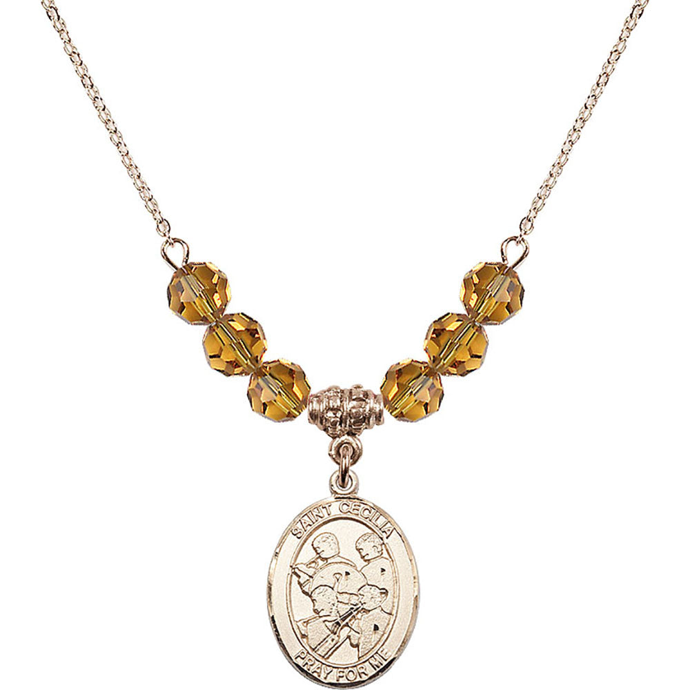 14kt Gold Filled Saint Cecilia / Marching Band Birthstone Necklace with Topaz Beads - 8179