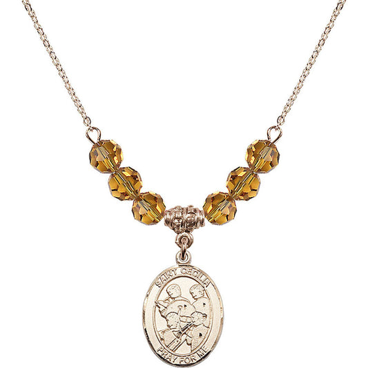 14kt Gold Filled Saint Cecilia / Marching Band Birthstone Necklace with Topaz Beads - 8179