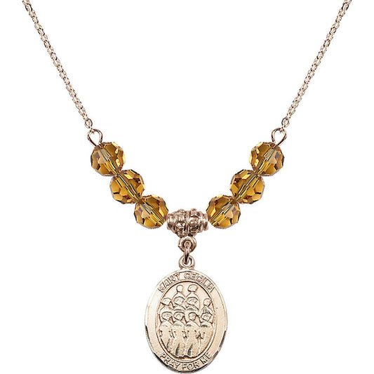 14kt Gold Filled Saint Cecilia / Choir Birthstone Necklace with Topaz Beads - 8180